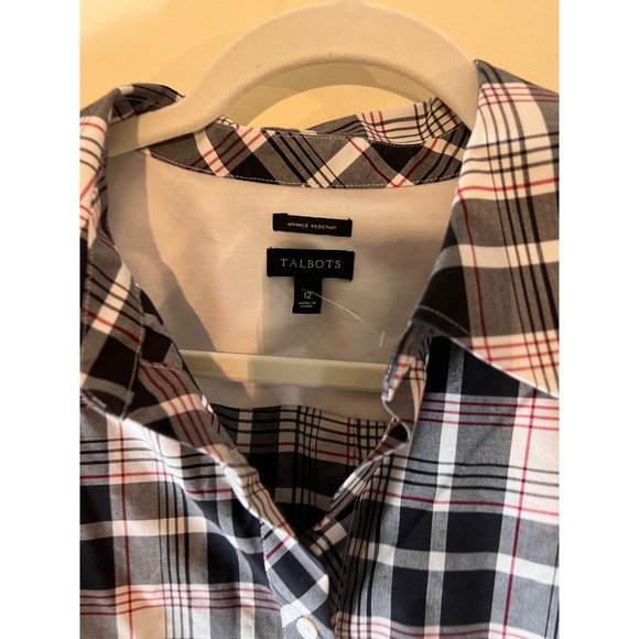 Talbots Womens White Black Red Plaid Tunic Shirt Wrinkle Resistant Size 12‎ - Picture 4 of 6